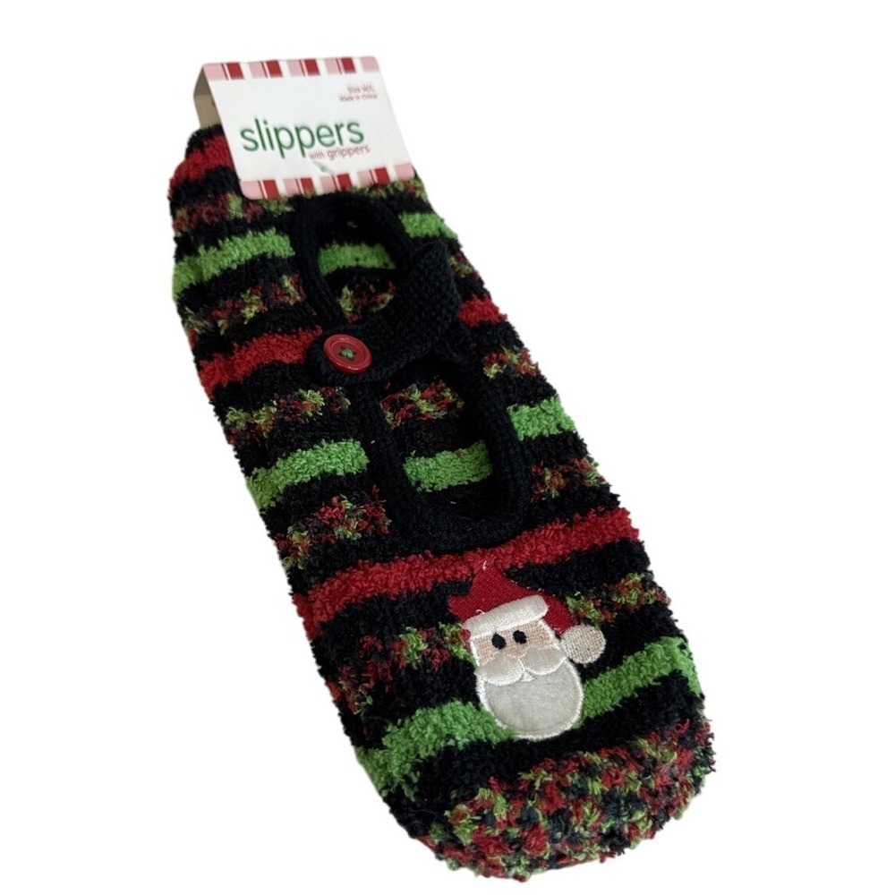 Womens Santa Slippers with Grippers‎ Cozy Christmas Holiday M L